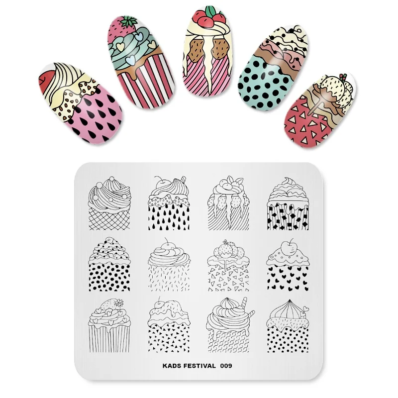 

1PC 7cm*8cm Sweet Cake Series Nail Stamping Template DIY Image Stencil Beauty Tools For Nail Art Decorations Stamp