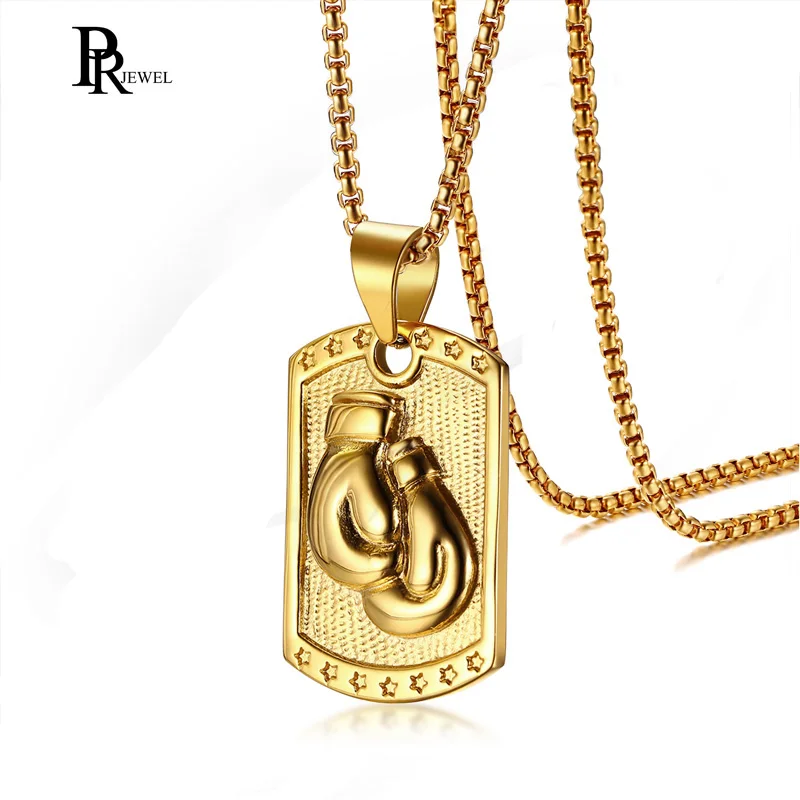 

Punk Boxing Gloves Pendant Necklace for Men Hip Hop Jewelry Gold Tone Stainless Steel Free Box Chain 24" Colar Masculino