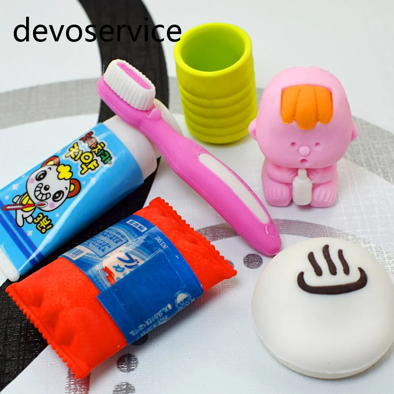 

6Pcs/Set Kawaii Lovely Toothpaste Erasers For School Kids Gift Removable Teeth Eraser Rubber Gomas De Borrar Borrachas De Escola