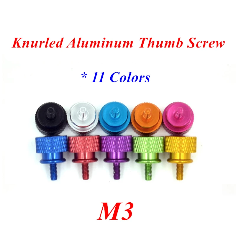 

10pcs M3 Aluminum step hand screw computer case Knurled Thumb Screw Twist screws in Red Black Gold Orange Blue mixed 11 colors