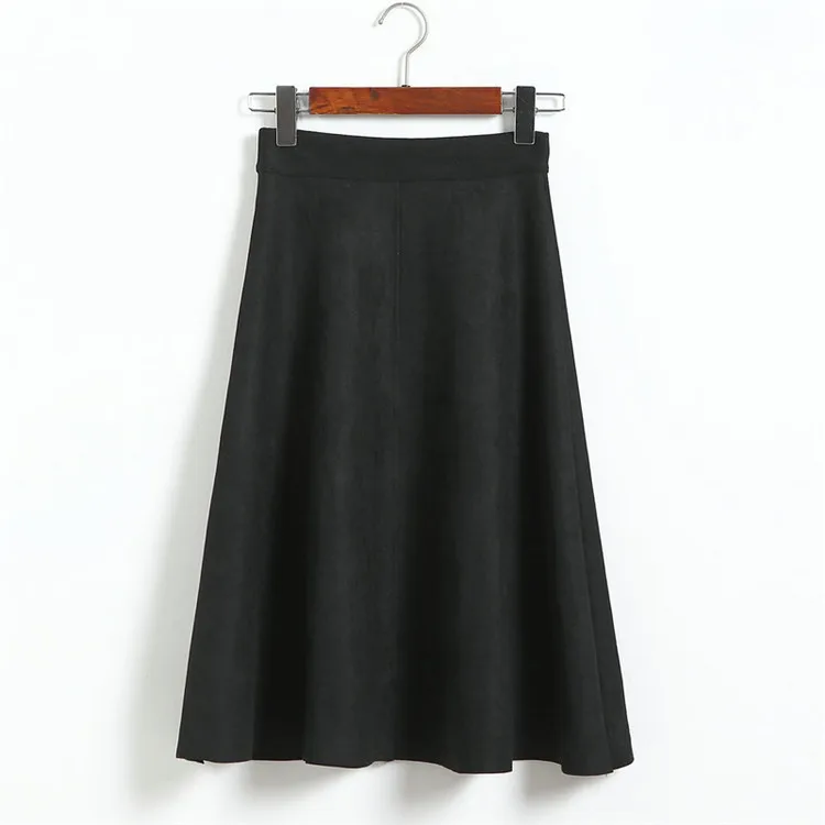 New Women Suede Skirt Fashion High Waist A-line Midi Skirt Female 2019 Autumn Winter Retro Wild Skirts Casual Women Skirt (3)