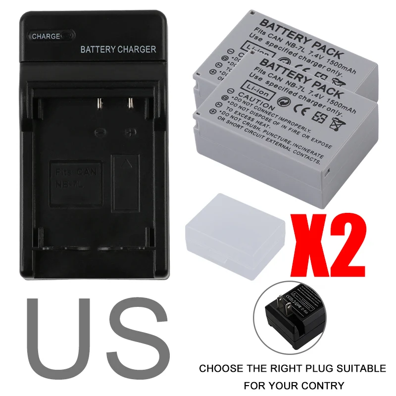 Аккумулятор для камеры RP 2x1500 mah NB-7L NB7L NB 7L+ зарядное устройство USB для Canon PowerShot G10 G11 G12 SX30IS NB7L NB-7L аккумулятор - Цвет: US