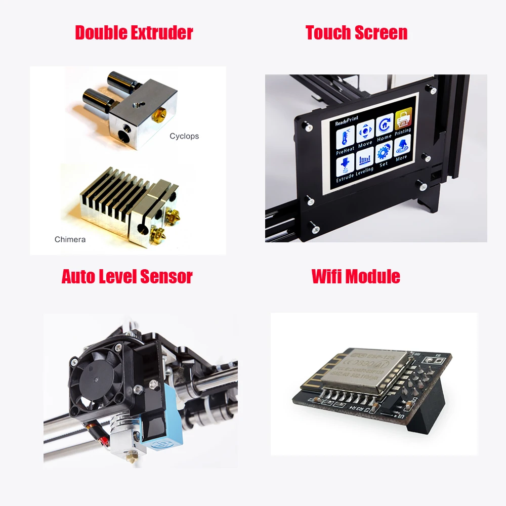 2019 nuevo Kit de cubo de impresora 3d de gran tamaño de impresión de marco de Metal impresora extrusora Dual 3D Wifi Auto nivel un rollo de filamento tarjeta SD - 5