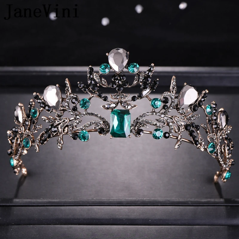 

JaneVini Vintage Baroque Green Crystal Beaded Bridal Tiarasand Crowns Princess Pageant Headpiece Women Wedding Hair Accessories