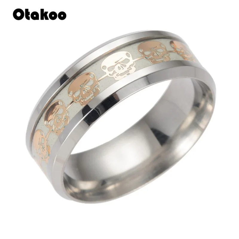 Otakoo 1 шт. светящиеся кольца с черепом для мужчин золото серебро светится в темноте