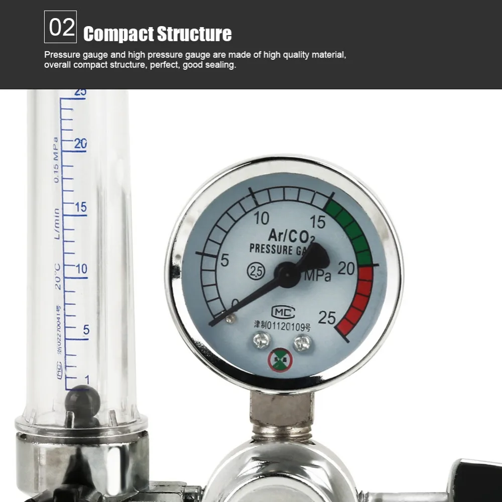 1 шт. аргон CO2 газовый измеритель давления Регулятор металлический MIG сварочный прибор 0-25 МПа аргоновый регулятор G5/8 valvula