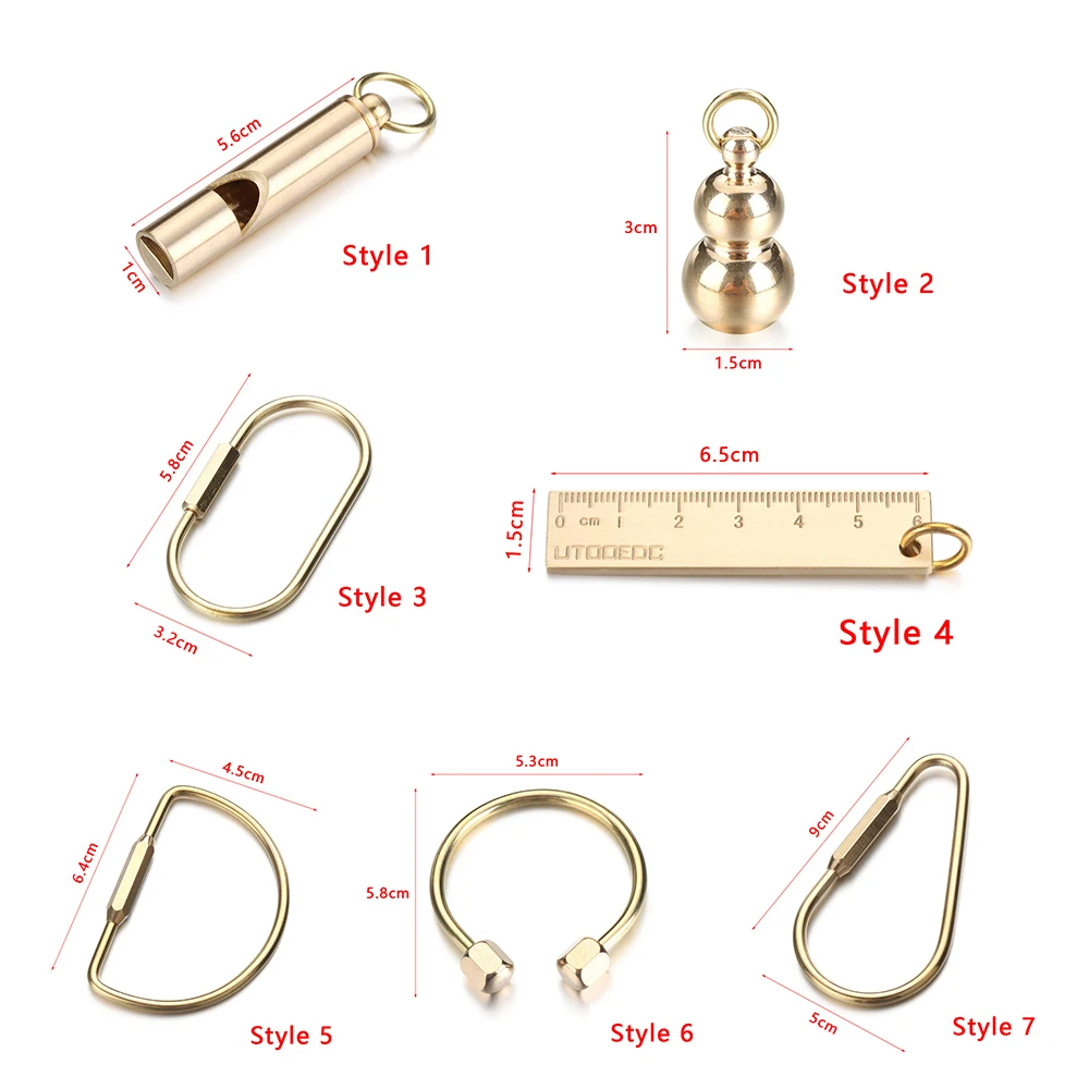 Creative Portable Brass Keychain Portable Unique DIY Craft Tools Whistle Ruler Key Ring Pendant Jewelry Keychain Accessories