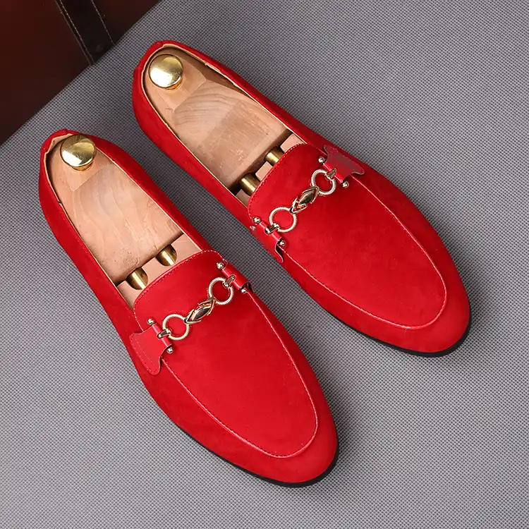 red suede moccasins
