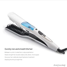 Паровой выпрямитель для волос, отрицательная расческа-ионизатор, керамический нагревающий гребень, выпрямители для волос, электрический инструмент для парикмахерских 110-240 В