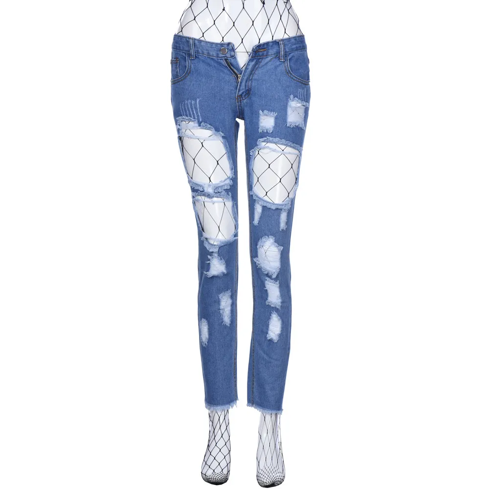 JAYCOSIN женская одежда облегающие джинсы-стрейч рваные джинсовые брюки для девочек модные сексуальные сетчатые тонкие джинсы Mujer синий 2019