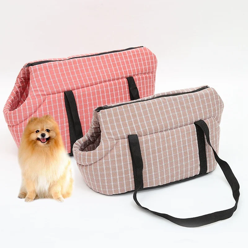 

1pc Dogs Cats Carrying Handbags Outside Travel Puppy Cats Carrying Plaid Shoulder Bags Breathable Dog Carriers Oxford Cloth Bags