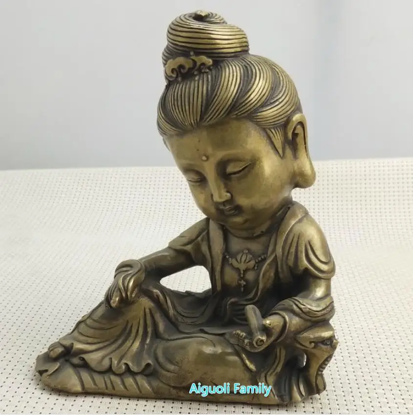 

Asian antique art collection home decoration crafts,chinese old handwork copper Goddess of Mercy statue,metal Guanyin sculpture