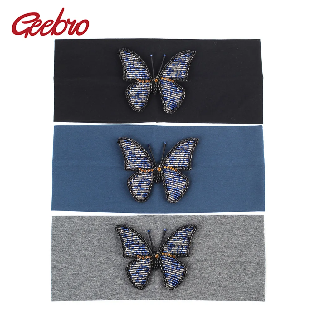 Geebro/Женские однотонные хлопковые эластичные повязки, модная эластичная плоская резинка с бабочками для девочек, повязка на голову, тюрбан