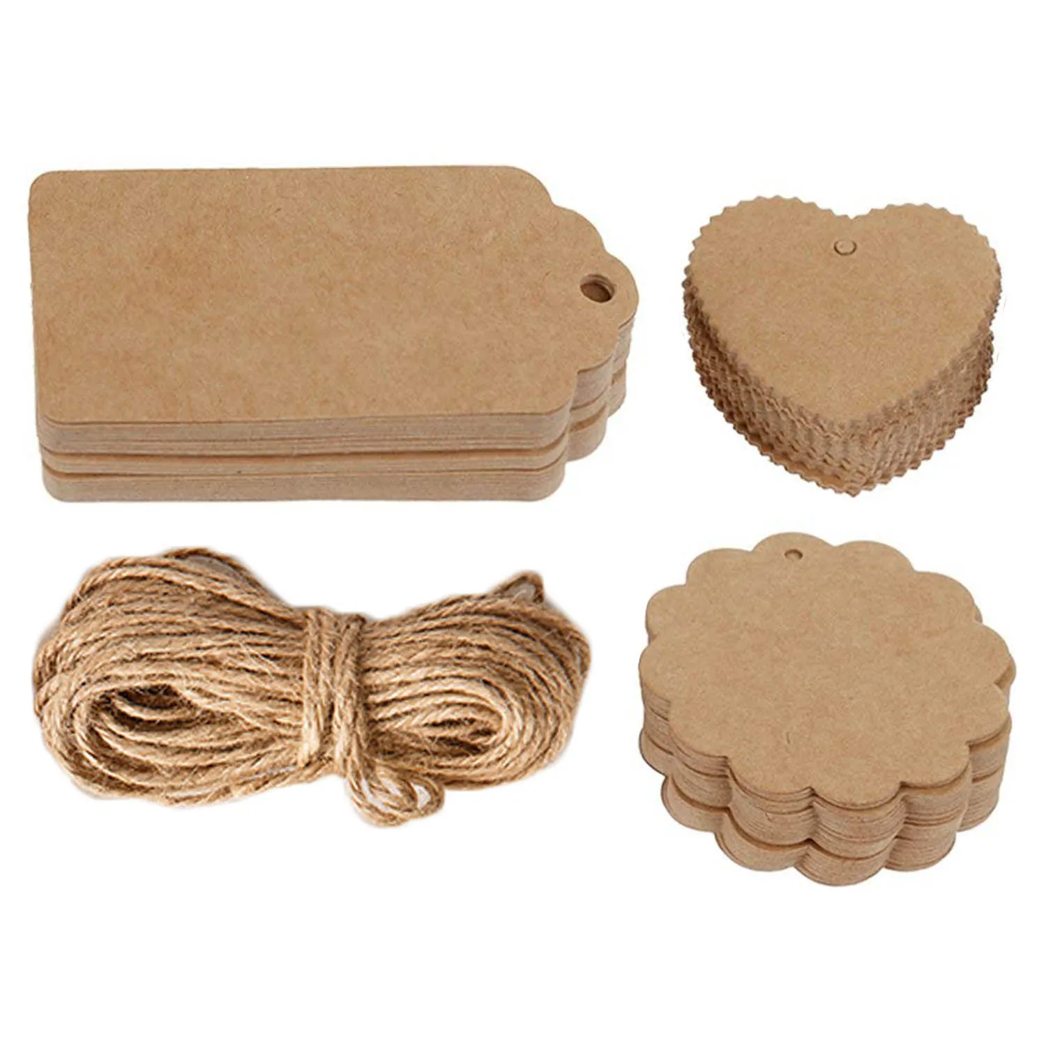 

150PCS Kraft Paper Luggage Gift Price Bookmarks Labels Tags with 30m Jute Rope for Wedding Birthday Party Daily Use