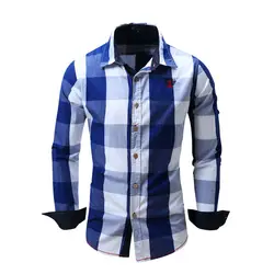Европейский Размеры 2018 Новое поступление мужские рубашки в клетку с длинным рукавом проверить Рубашки для мальчиков Camisa социальной плюс