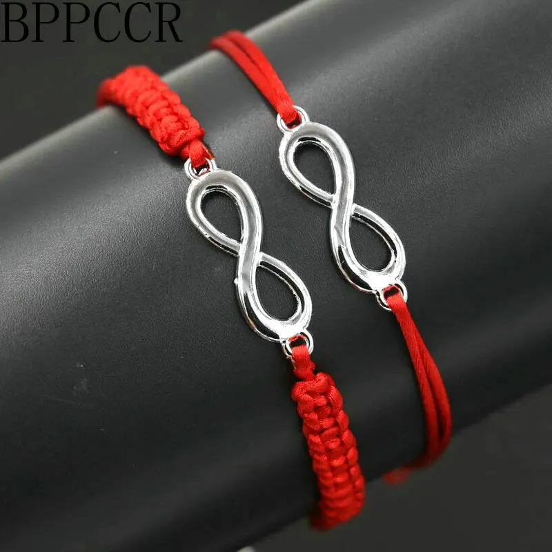 

BPPCCR 2pcs/set Silver Color 8 Infinity Braid Women Chakra Lucky Bracelets Couples Red String Rope Thread Pulseira Masculina