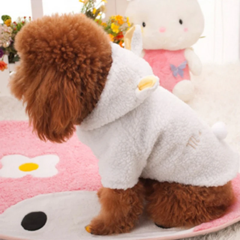 Pet Puppy Dog White Sheep Clothes Hoodies Cute Winter Warm Hoodie Coat