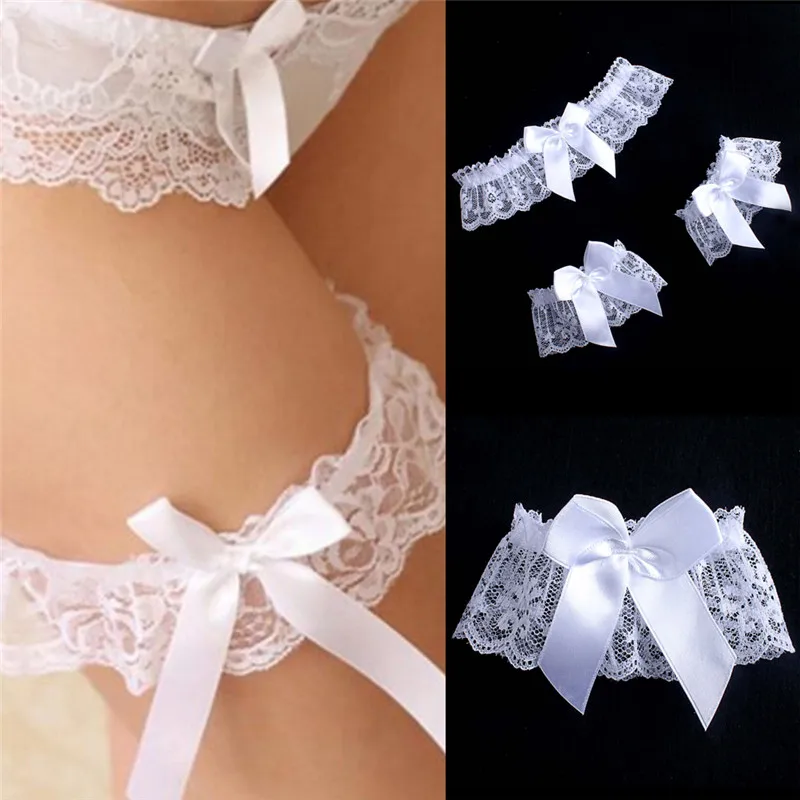 3PCS/Set Floral Lace Leg Garter Belt Bowknot Thigh High Stocking Leg Ring Arm Bracelet Wedding Bridal Cosplay