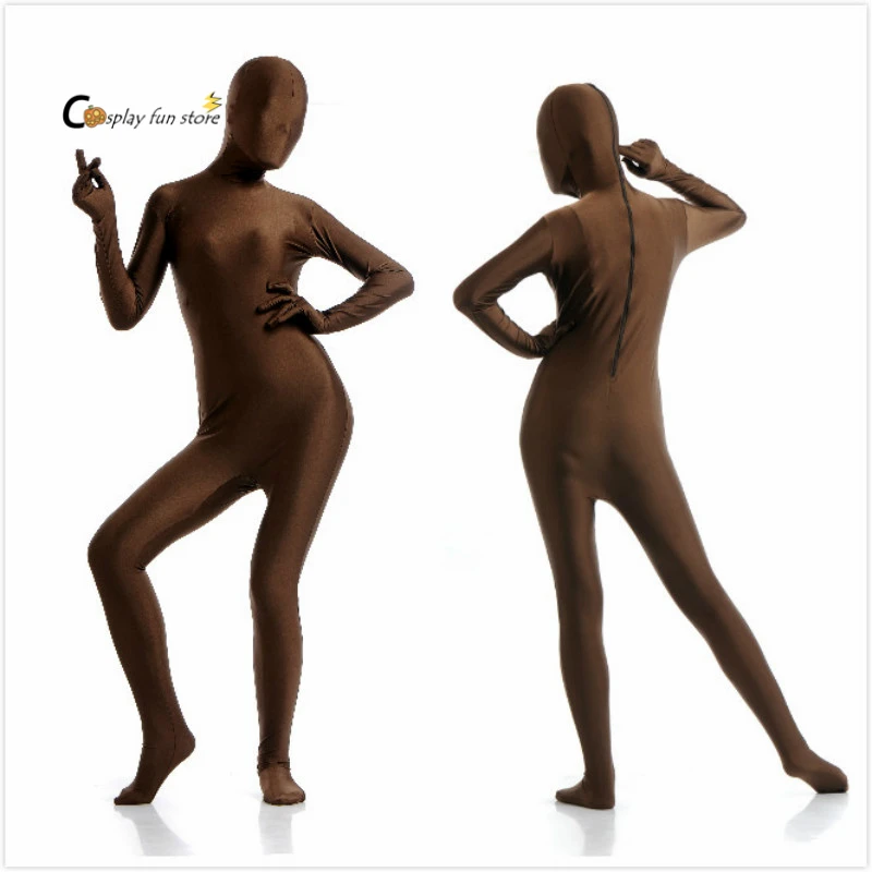 

2018 Free shipping Adult Full Body Spandex Lycra Zentai Suit Brown Tight Suits Pure Color Halloween Party Unitard can Customize