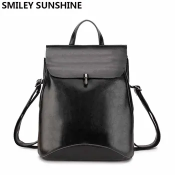 

Black Vintage Genuine Leather Backpack School Shoulder Bags Multifunction Female Bagpack Ladies Back Pack 2018 sac a dos femme
