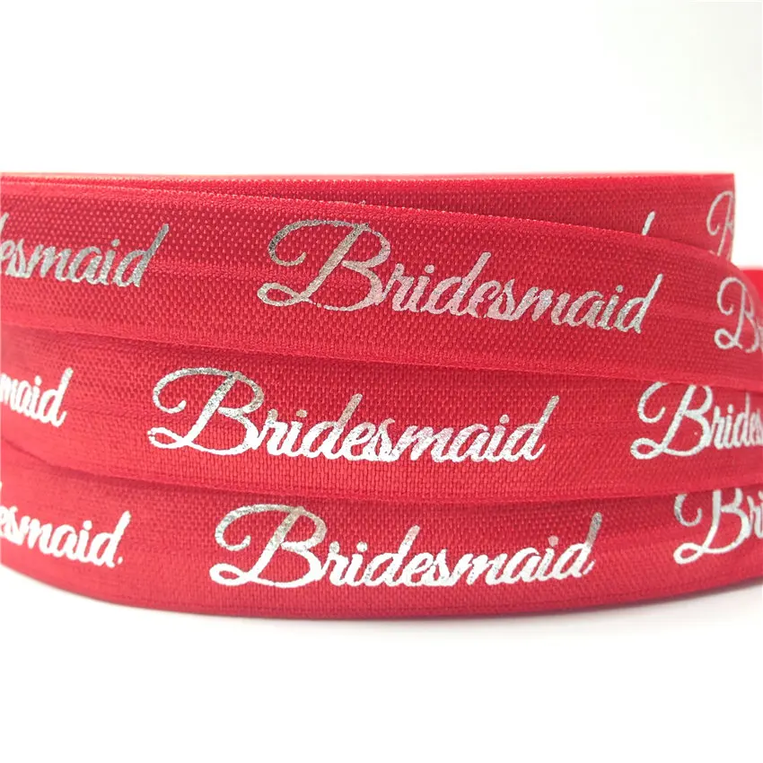 5/8"(5 yards/lot) Gold/Silver Bridesmaid Print Fold Over Elastics FOE Stretch Band Wedding Decor Party accessories