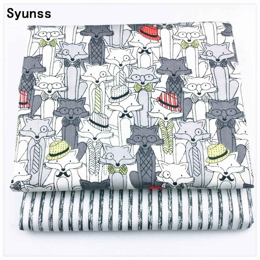 Новая хлопковая ткань Syunss в полоску серой лисы для рукоделия шитья лоскутного