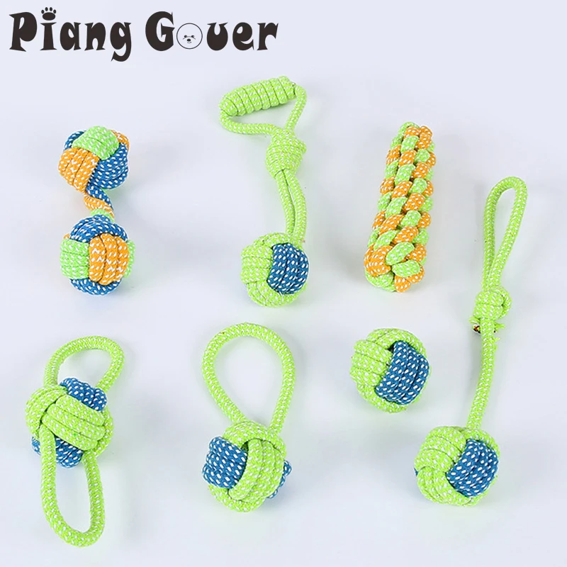 

7pcs/Lot Pet Toy Green Rope Dog Toys Chew Interactive Tooth Cleaning Dogs Bite Toys