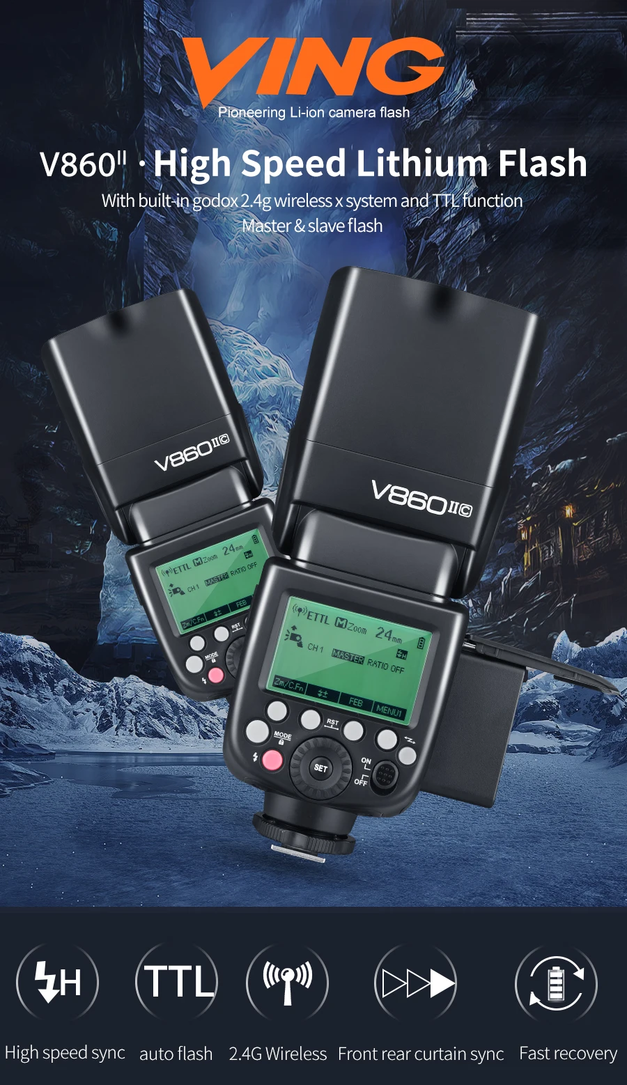 Godox Ving V860II V860II-C 2,4G GN60 E-TTL HSS 1/8000s литий-ионный аккумулятор для камеры Speedlite вспышка для Canon DSLR+ софтбокс Подарочный комплект