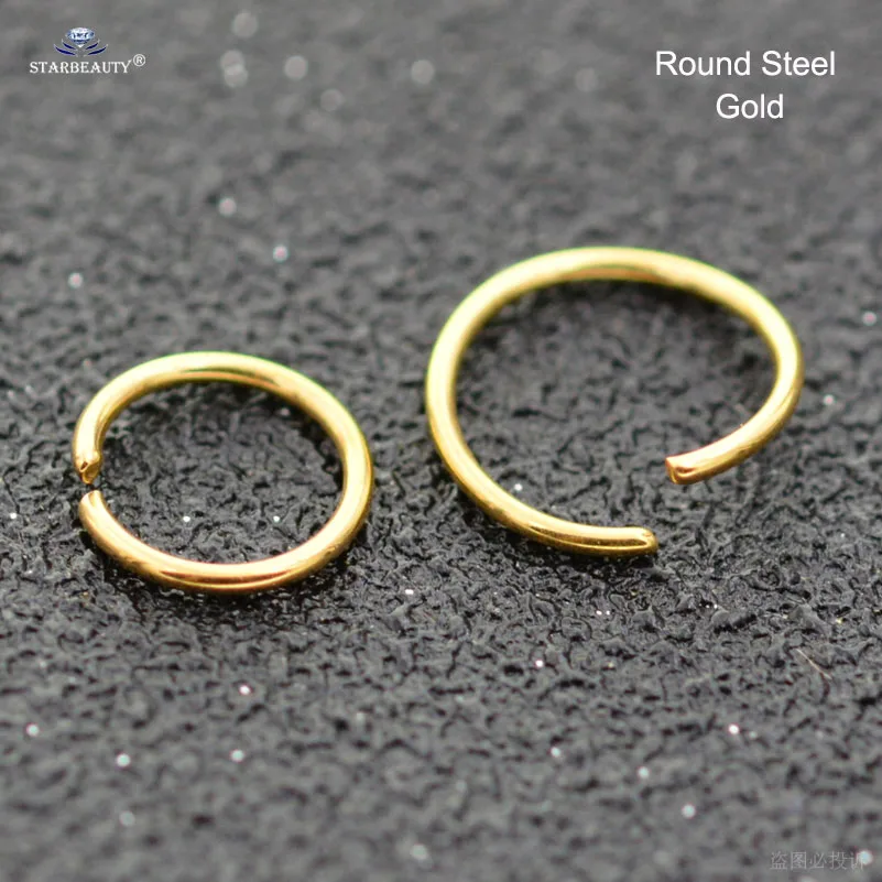 Starbeauty 1pc Clear Gem Nose Ring Tragus Piercing Helix Hoop Septum Rings Nose Piercing Clicker Fake Piercing Oreja Ear Jewelry - Окраска металла: Round Steel Gold