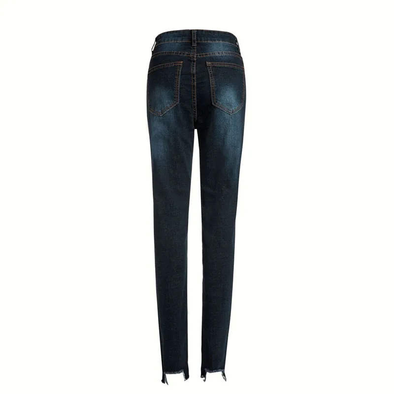 Летний Новый Лидер продаж кнопка дамы джинсы тонкий высокая талия повседневные джинсы отверстие женские джинсы ретро Облегающие штаны