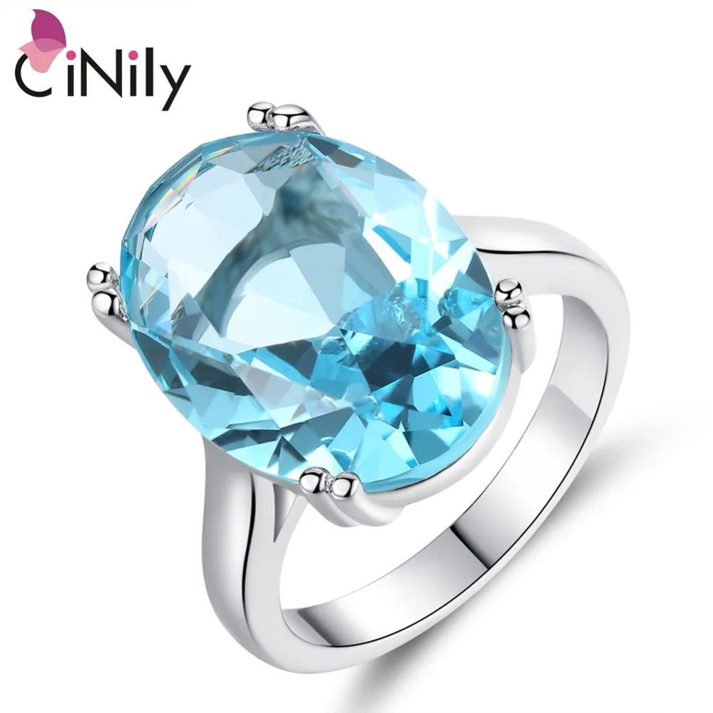 

CiNily Created Blue Stone Silver Plated Wholesale New Arrived Biggest for Women Jewelry Birthday Gift Ring Size 6-9 NJ11132