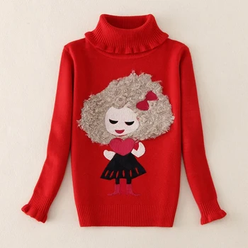 

Toddler Girls Turtleneck Cotton Knitted Sweater Baby Warm Pullovers Cartoon Sweaters Kids Outerwear Autumn Spring Clothing 3-8Y