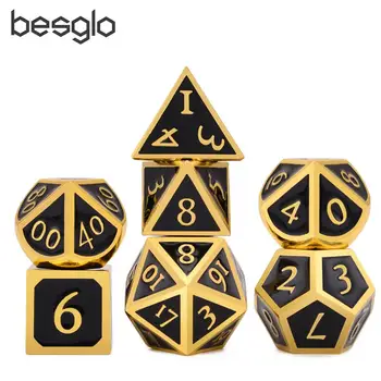 

DnD Metal Dice Gold with Black Enamel Italic Font for DnD RPG MTG and Math Teaching