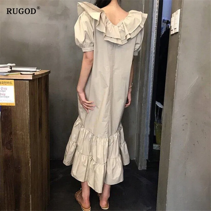 RUGOD новое модное платье рыбий хвост с двойным воротником в виде листьев лотоса