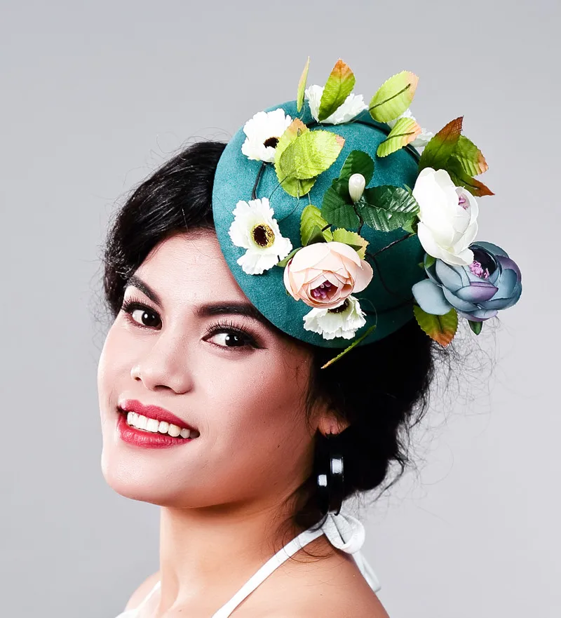 Women Fancy Feather green Fascinator Headwear Wedding Hats and Fascinators White Net Hair