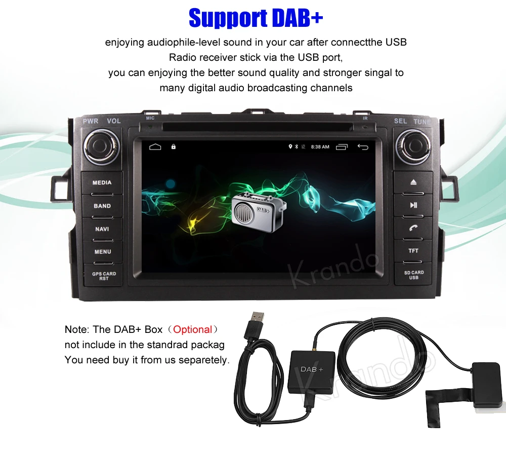 Best Krando 7" Android 8.0 car navigation multimedia system for toyota auris 2007-2011 for corolla hatchback 2012-2013 radio player 11