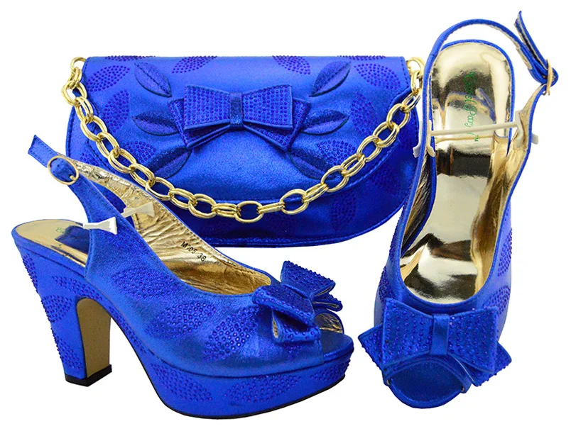 African Royal Blue Shoe and Bag Set for Party In Women Italian Matching