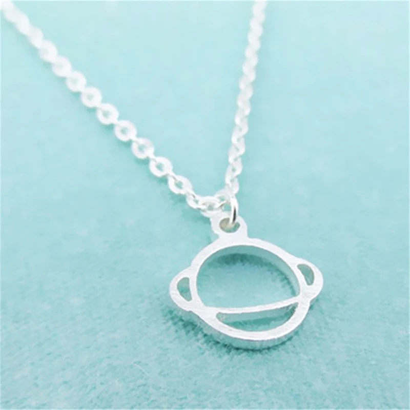 

Saturn planet necklace cool space lovers silver pendant Star design Pendant Long Chain Saturn Necklace UFO space necklace