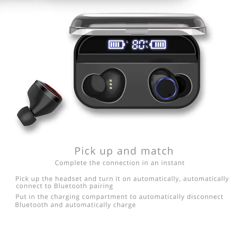 TWS беспроводные наушники Bluetooth 5,0, наушники с сенсорным дисплеем, спортивные стерео беспроводные наушники, гарнитура, зарядная коробка