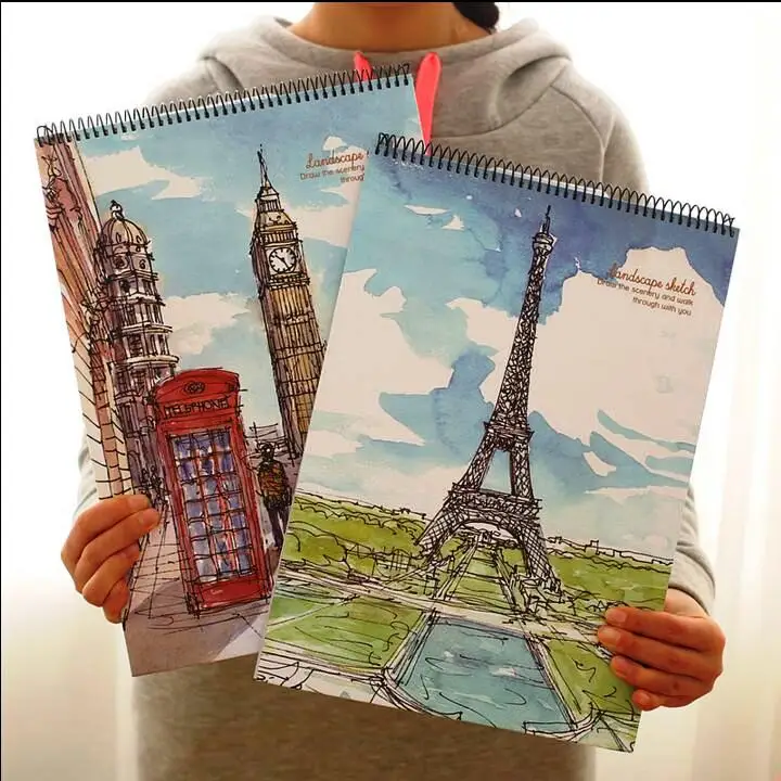 

"Go Travel" Big Sketchbook Drawing Notepad Blank White Papers Study School Working Notebook