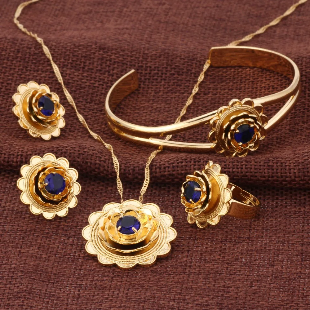 Bangrui-NEW-Ethiopian-Gold-Set-Jewelry-Pendant-Necklace-Bangle-Earrings-Ring-24k-Gold-Habesha-African-Wedding