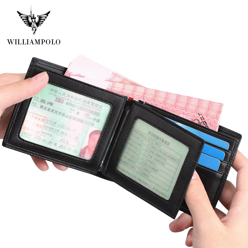 Деловой мужской кошелек WilliamPOLO двойного сложения из натуральной кожи чехол для