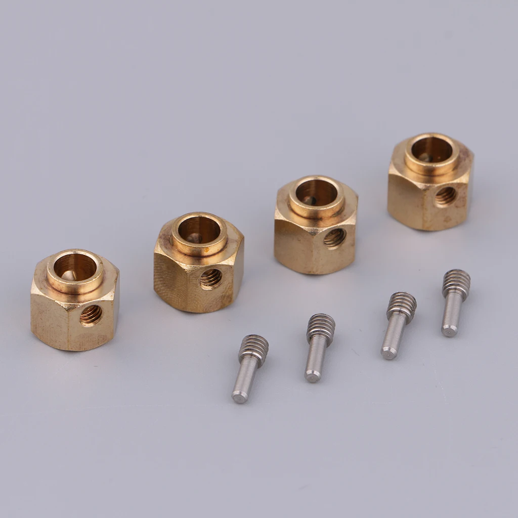 4Pcs 12mm Wheel Hub Brass Hexagonal Adapter Hex Adapter for 1/10 Traxxas TRX4 RC Crawler Truck Car Model