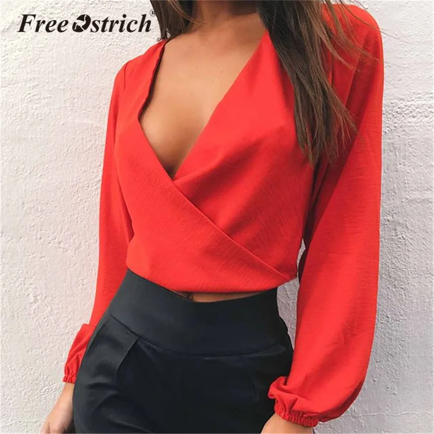 

Free Ostrich Blouse 2017 Sexy Women Clothes Shirt Deep V Neck Long Sleeve Hollow Out Backless Blouse Dropshipping De9
