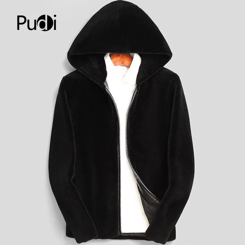 

PUDI MT819 2018 Men new fashion 100% wool jackets solid with hood fall winter casual outwear