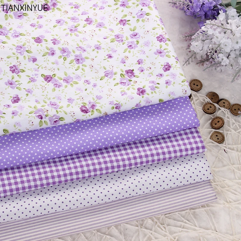 

Purple Rose Fabric 95% Cotton Fabric DIY Sewing Patchwork Bags farbic Tilda Doll Cloth home Textiles Fabric 5 pcs 40*50cm