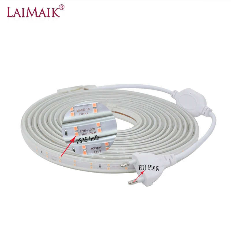 LAIMAIK SMD2835 AC220V Водонепроницаемый светодиодная лента IP68 светодиодный ленты 120 s/М