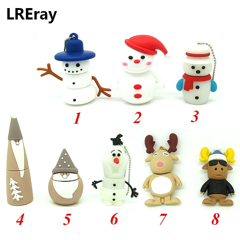 

8 styles cartoon Christmas snowman usb flash drive disk memoria stick pendrive mini computer gift Pen drive 4g 8gb 16gb 32gb