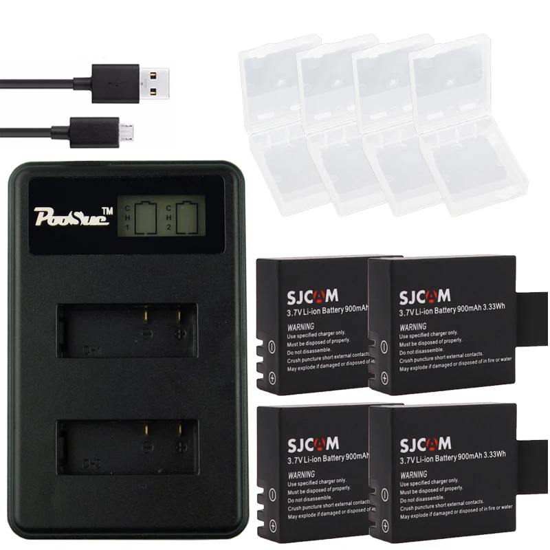 

4Pcs Camera SJ4000 SJ5000 Battery+Dual LCD USB Charger for SJCAM SJ5000X SJ6000 SJ7000 SJ 4000 Wifi M10 EKEN 4K H8 H9