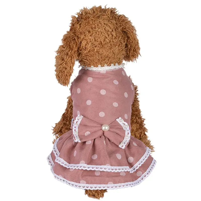 Spring Summer Pet Dog Dress Comfortable Cashmere Dots Bow Knot Skirt